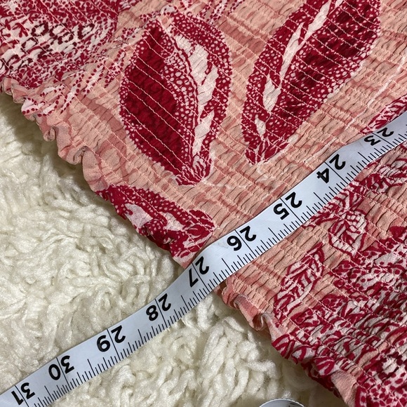 GUESS  CYPRESS RED PUFFED SLEEVES MAUVE PRINT SMOCKED MINI DRESS Sz ME… - Picture 13 of 16